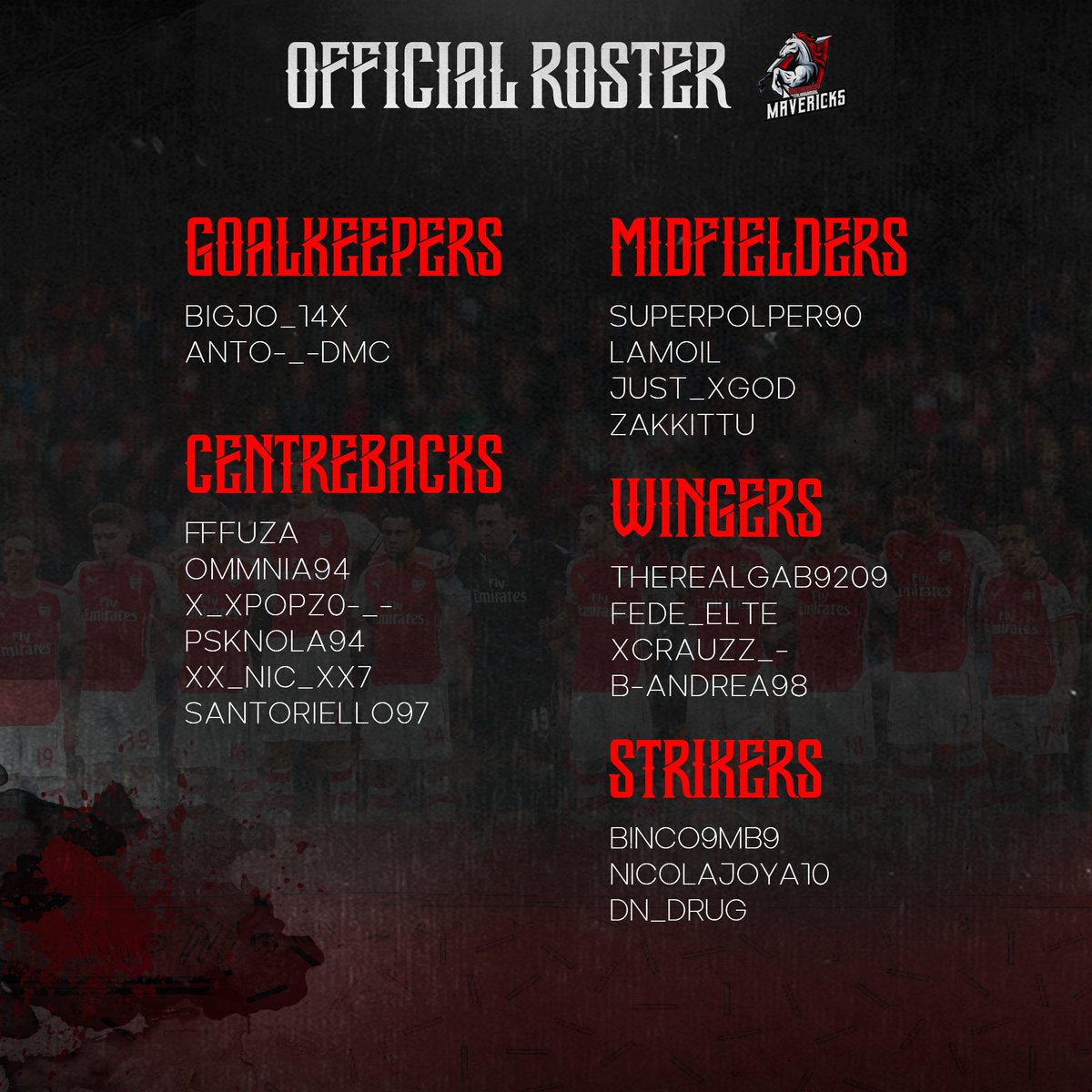 👥 | ROSTER

Presentiamo la rosa che prenderà parte alle prossime competizioni.

#GoMavs 

<a href="/pctransfermarkt/">🇮🇹 PRO CLUBS TRANSFERMARKT🔍</a>