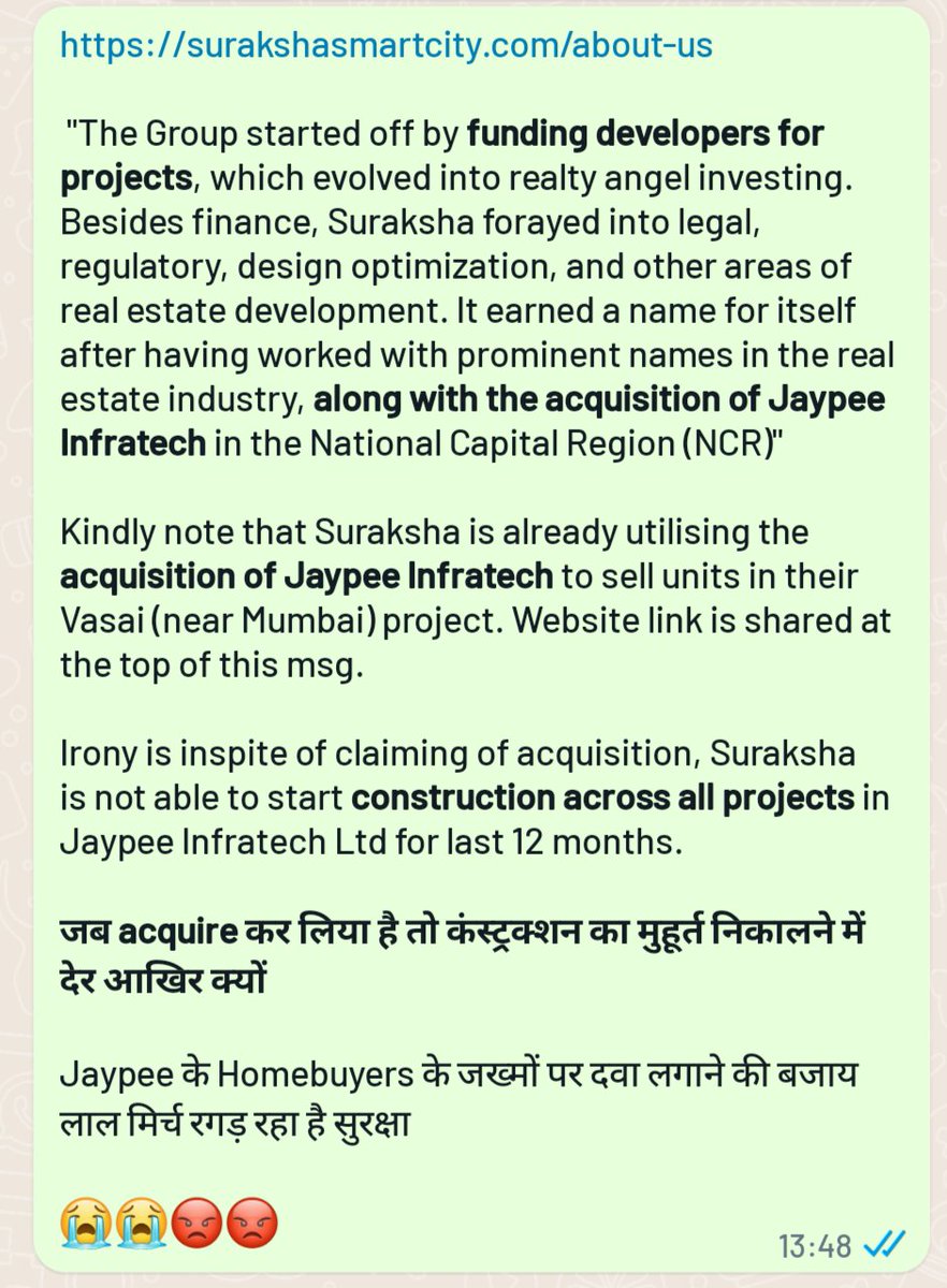 ashmg2000's tweet image. @SurakshaGroup_  why are you not responding to #savejilhbs #savejpwishtown ?

Hv u submitted revised settlement proposal to @CeoYeida as informed to NCLAT on 06-03-24 ?

When will construction be started utilising +1000 cr available in the bank of #jaypeeinfratech ?

12 months…