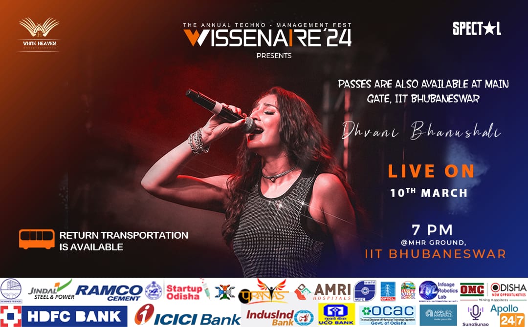 Get ready to witness a starnite like never before, as Dhvani graces the stage <a href="/iitbbs/">IIT Bhubaneswar</a> with lots of fun and energy.  Get ready to have a blast at #Wissenaire2024 with Dhvani Bhanushali.