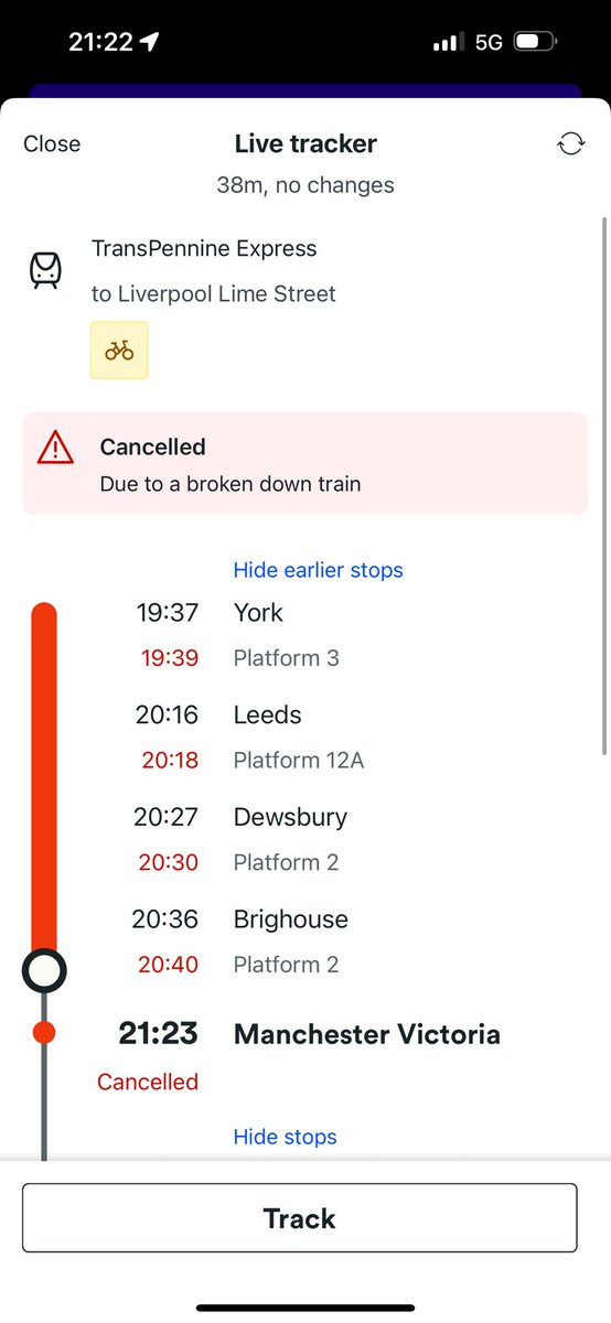 JuliaaCoo's tweet photo. @TPEassist I paid £11 last night (Saturday 9th) for the 21:23 train from Manchester Victoria to Liverpool only for it to cancel when I was stood on the platform! I then had to travel to Manchester Piccadilly to get home. Please can you explain how I can get a refund? https://t.co/rZS7TPWxP7