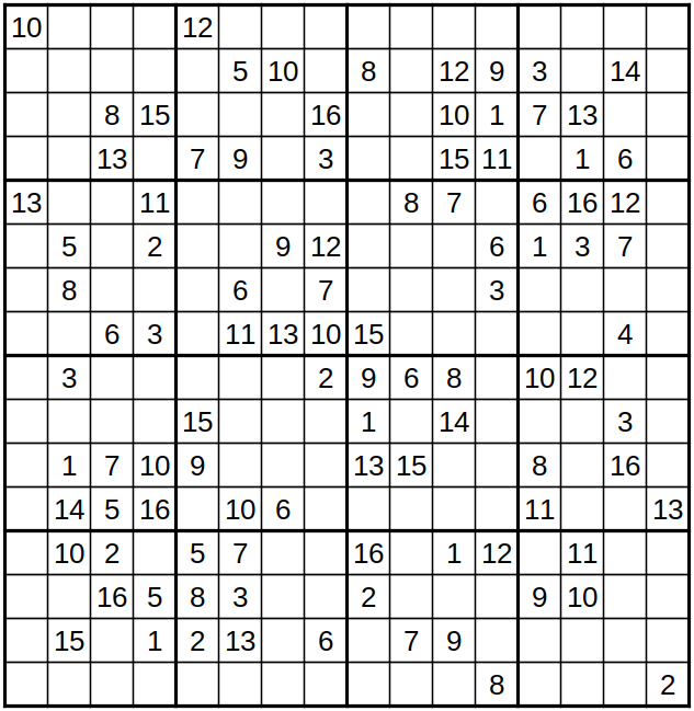 robakun2011's tweet photo. #数独 #sudoku #ナンプレ #numberplace
色んなサイズの難問です(*^^*)
基本的な解き方だけでは解けません ;^_^A💦
#robakun https://t.co/GjSJS3AuZW