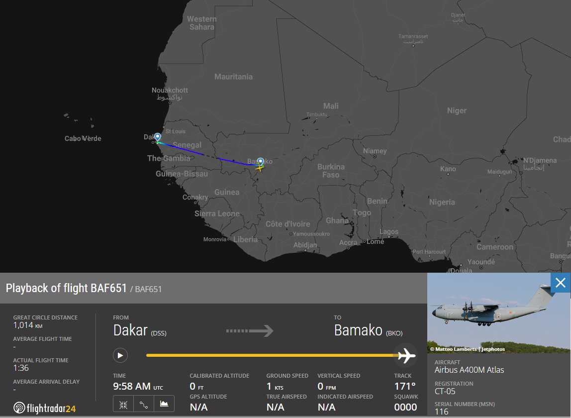 Dinlas3's tweet photo. 🇧🇪'Belgian Air Force' Airbus A400M w/ reg. CT-05 from 🇸🇳Dakar, Senegal and 🇲🇱Bamako, Mali and back. #44F685
@Borrowed7Time @fabsenbln @WAAT_Band https://t.co/KpCmiNlrNT