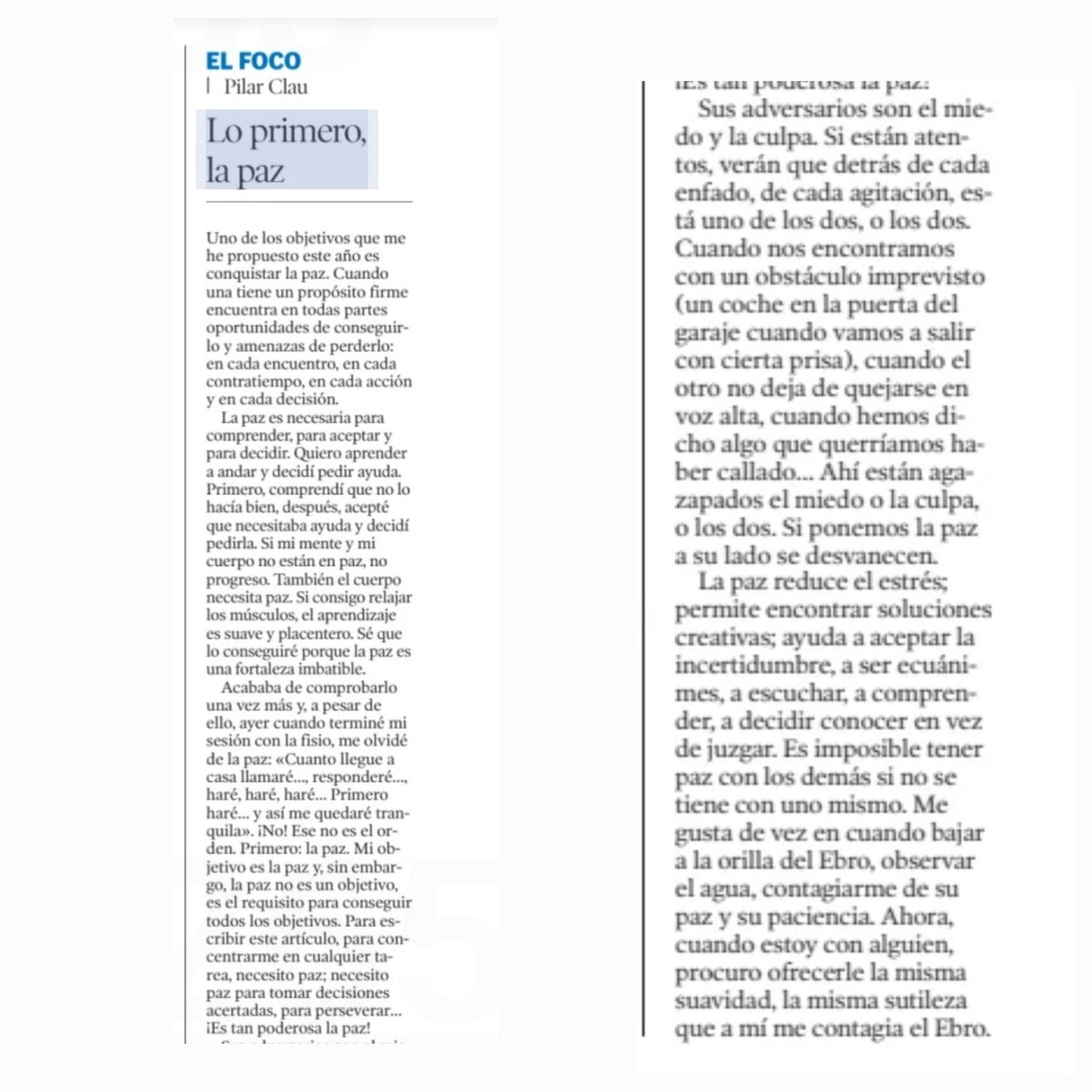 Es imposible estar paz con los demás si no se está en paz con uno mismo. Lo primero, la paz. Mi columna de este viernes en @heraldoes