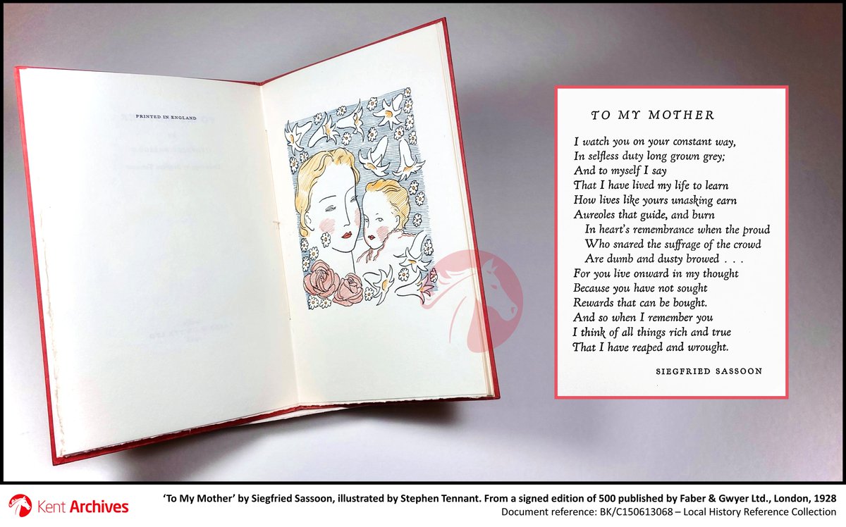 #SiegfriedSassoon, born in #Matfield, is famed for memorialising the horrors of the First World War in poetry. On a lighter theme is this ode to his mother, artist Theresa Thornycroft, published in 1928 & illustrated by his lover #StephenTennant. 👩‍👦 See BK/C150613068 #MothersDay