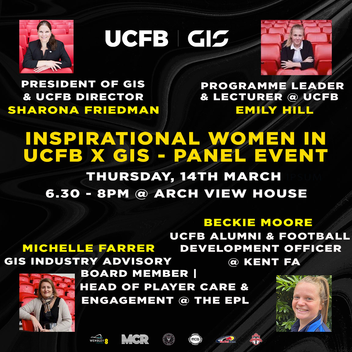 ucfb's tweet photo. Join us for an Inspirational Women of UCFB and @GIS_Sport panel event next week at our Wembley Campus! 🏟️ 

Meet with students, staff, alumni at Arch View House on the evening of March 14! 🗓️ https://t.co/b4oZUdcQ9y