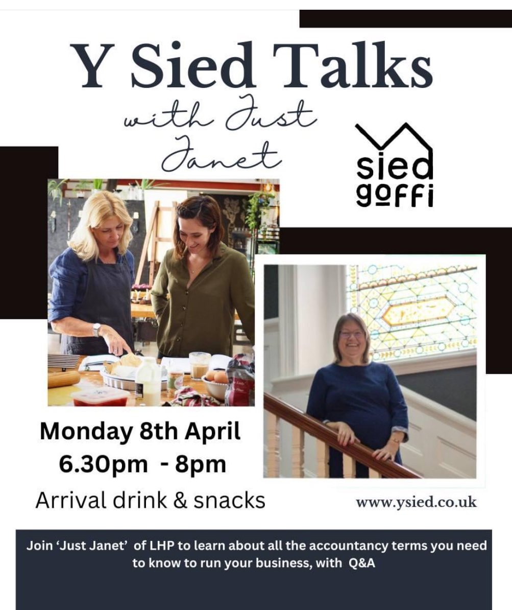 Join us for a Y Sied Talk with Just Janet of <a href="/lhpaccountants/">LHP Accountants | Digital, Tax & Auditing Experts</a> to quiz, cuestion and just listen to all things business, accounts and  understanding your business figures! 
£10 inc arrival drink and snack board 👌🏻link below ⬇️ 

ysied.co.uk/product/justja…