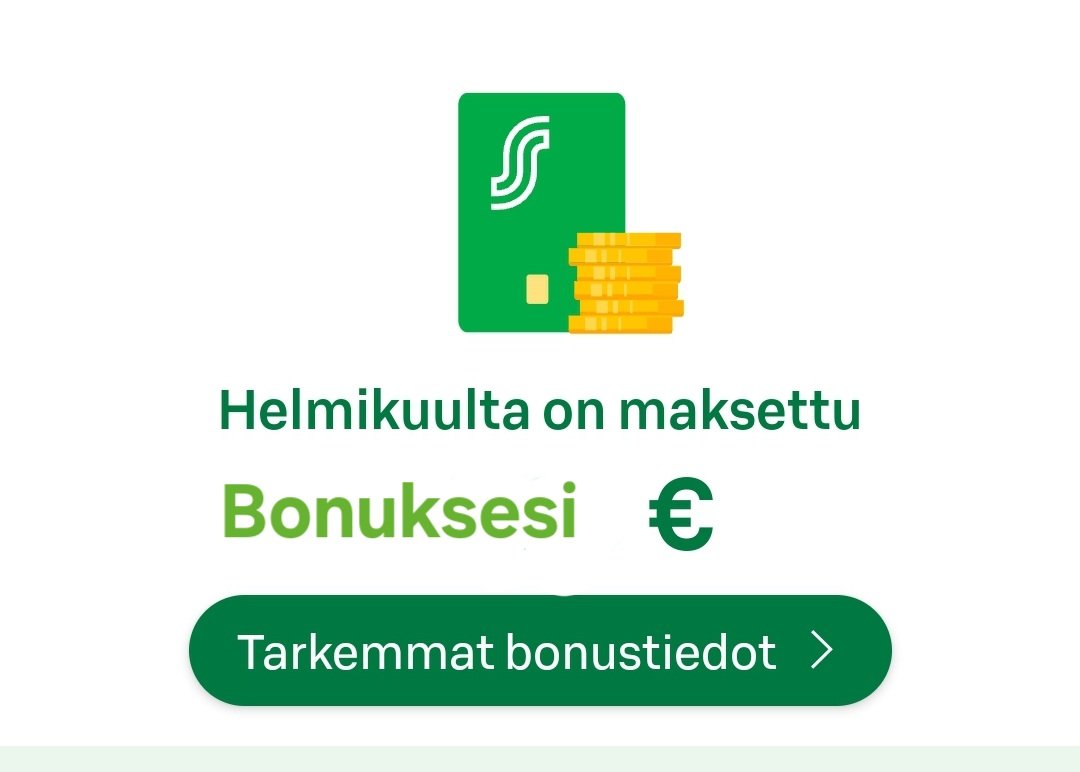 10.pvä joten aika klikata s-mobiilia ja tarkistaa omalle tilille maksetut bonukset. Nämä eurot voi käyttää ihan silloin kun itselle sopii parhaiten. #tilipäivä #SydänPohjoisSuomelle #osuuskauppani