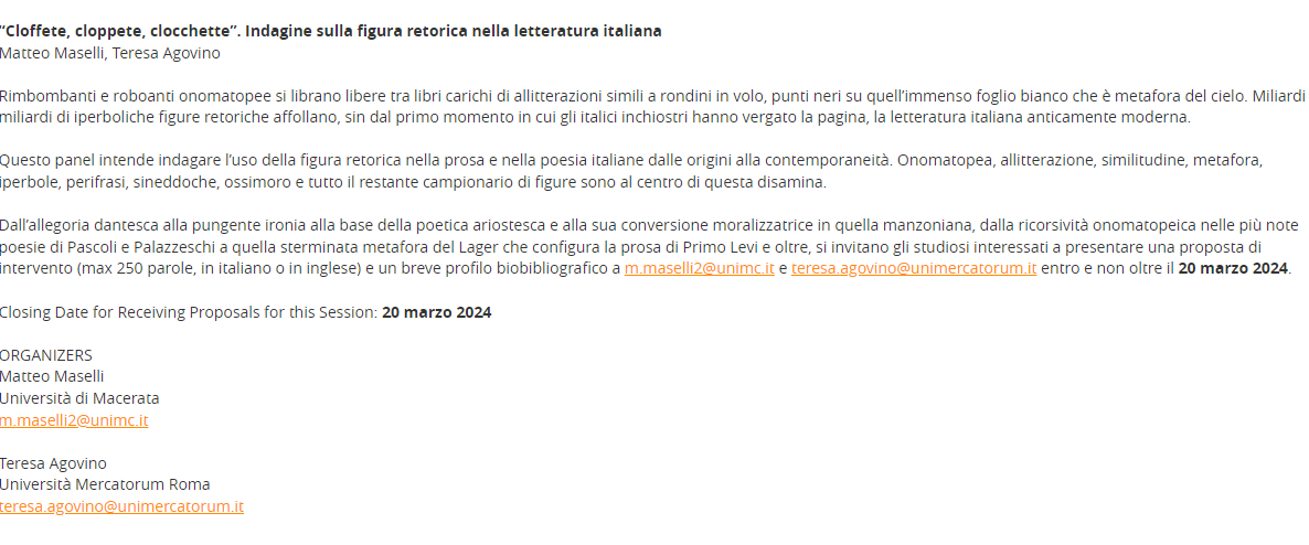 #cais2024 #figureretoriche #cfp #letteratura #letteraturaitaliana Scadenza per l'invio delle proposte: 20 marzo 2024 
@Maselli_Matt