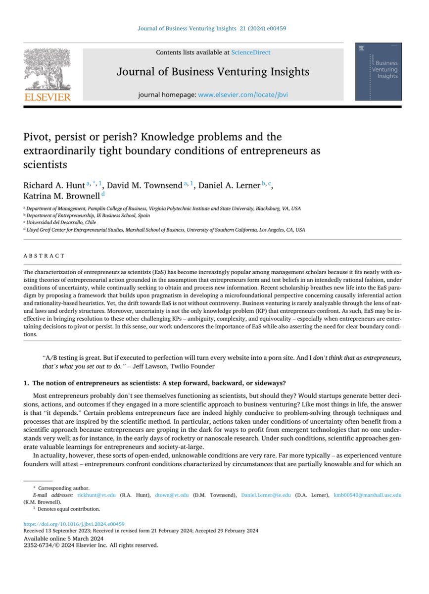 Interesting in @jbv_insights by @eship_prof and colleagues about the quite narrow slice of entrepreneurial actions covered by theories of “scientific entrepreneurship”. (1/3)