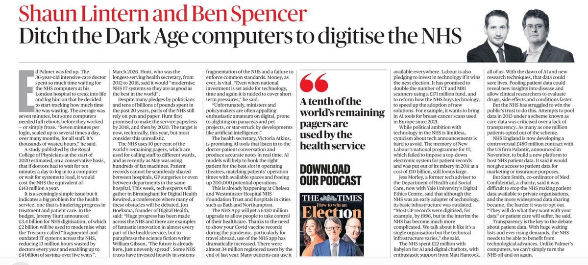 Shaun Lintern (@shaunlintern) on Twitter photo Ironically, my piece for The Sunday Times on digitising the NHS after this week's budget isn't online, but you can read it here. With <a href="/Ben_Spencer/">Ben Spencer</a> Ironically, my piece for The Sunday Times on digitising the NHS after this week's budget isn't online, but you can read it here. With <a href="/Ben_Spencer/">Ben Spencer</a>