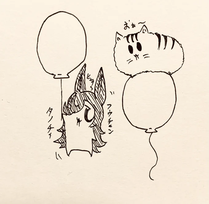 風船で遊ぶもち虎さんと半ライス🎈 