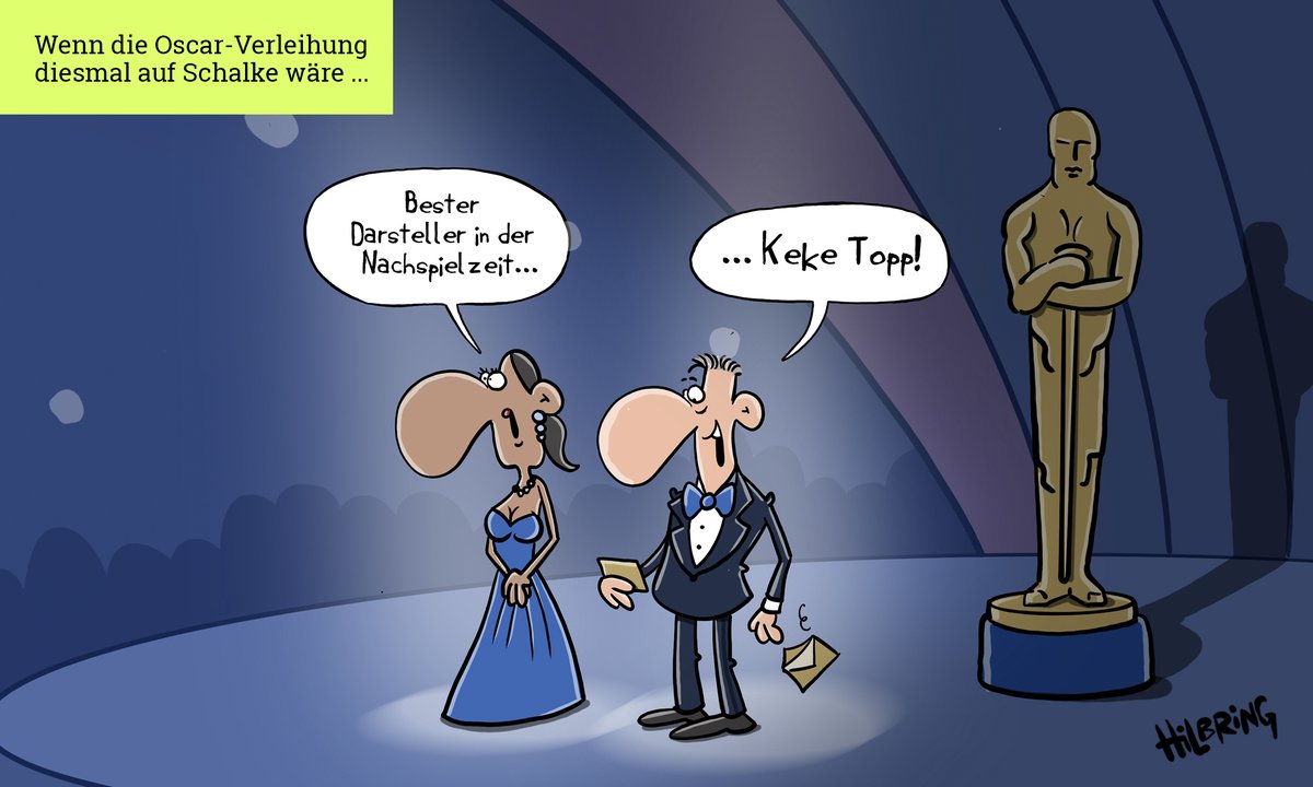 RevierSport's tweet photo. Auch @OlisCartoons feiert nach diesem Finish das #Schalke-Juwel. #s04 #cartoon #cartoons #reviersport https://t.co/Om7LSvgQMC