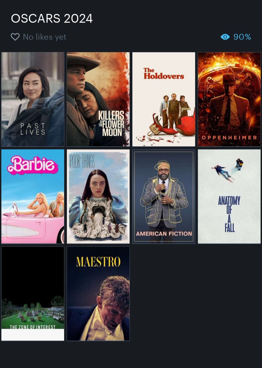 latirdecine's tweet photo. Mi orden de preferencia de las 10 nominadas a mejor película en #Oscars #Oscars2024 . Te pueden gustar más o menos pero lo que está claro es que es un gran año de cine.🎬👌 https://t.co/zAlCo3dFWt