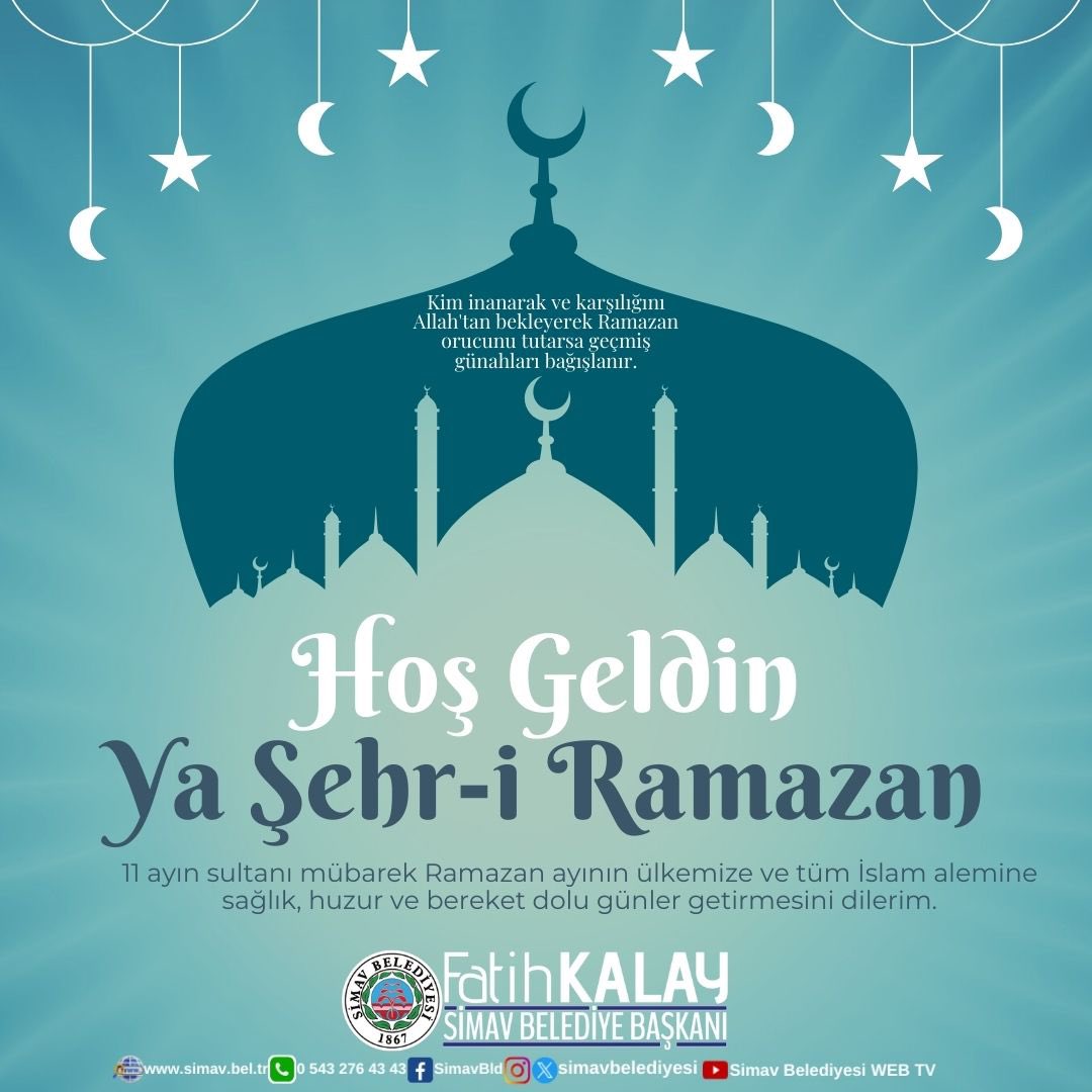 Hoş Geldin Ya Şehri-i Ramazan. 11 Ayın Sultanı Mübarek Ramazan Ayının Ülkemize ve Tüm İslam Alemine Sağlık, Huzur ve Bereket Dolu Günler Getirmesini Dilerim.