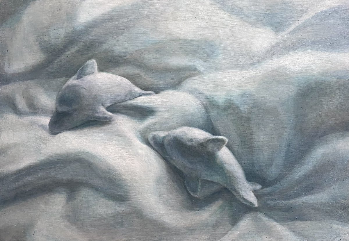 「"dolphins"パネル,油彩420×594mm2024 」|三坂ヒナコ^._.^のイラスト