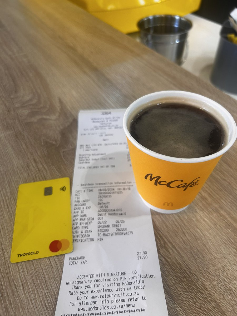 danediggidy's tweet photo. Sup @McDonalds_SA  - McCafé bought with gold in SA via @Troygoldapp @ 0.000692oz. That’s a first 🤘🚀 #fintech #goldfi #troygold https://t.co/4tLzBNmt94