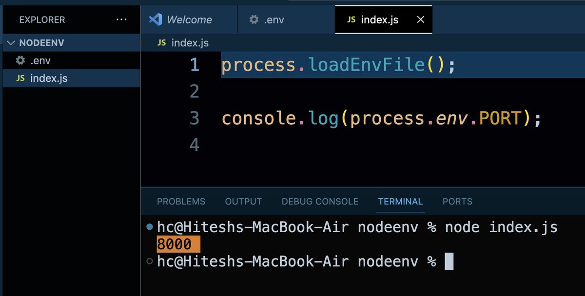 Hiteshdotcom's tweet image. The new release of @nodejs  fixes long due problem of environment variables issue.  No external package is required.  (Version 21.7.1)