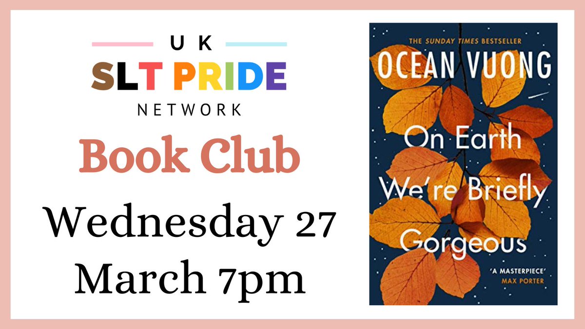 Join us for book club on 27th March 📖 Exploring themes of generational trauma, race, class and masculinity, cultural competency, queer experience & joy through Ocean Vuong's 'On Earth We're Briefly Gorgeous'