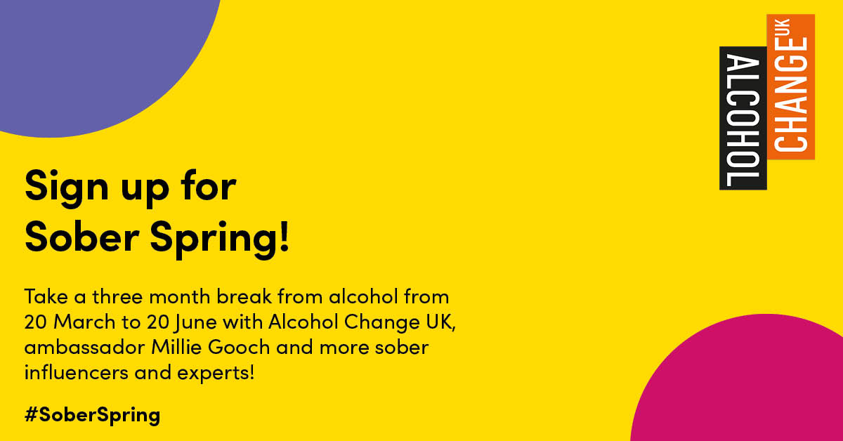 #SoberSpring is coming!🌸 Take a three month break from alcohol from 20 March to 20 June with @AlcoholChangeUK, fabulous ambassador @MillieGooch and more sober influencers and experts! Sign up to emails and download #TryDry👇alcoholchange.org.uk/help-and-suppo…