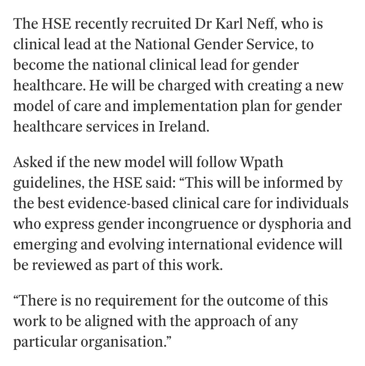 Great to see Mary o’Conor recommend  @stellaomalley3’s excellent book WhenKidsSayThey’reTrans & news @HSELive will NOT follow WPATH (per misguided ProgForGov) rather will b informed by best evidence-based clinical care @Independent_ie independent.ie/irish-news/hea…