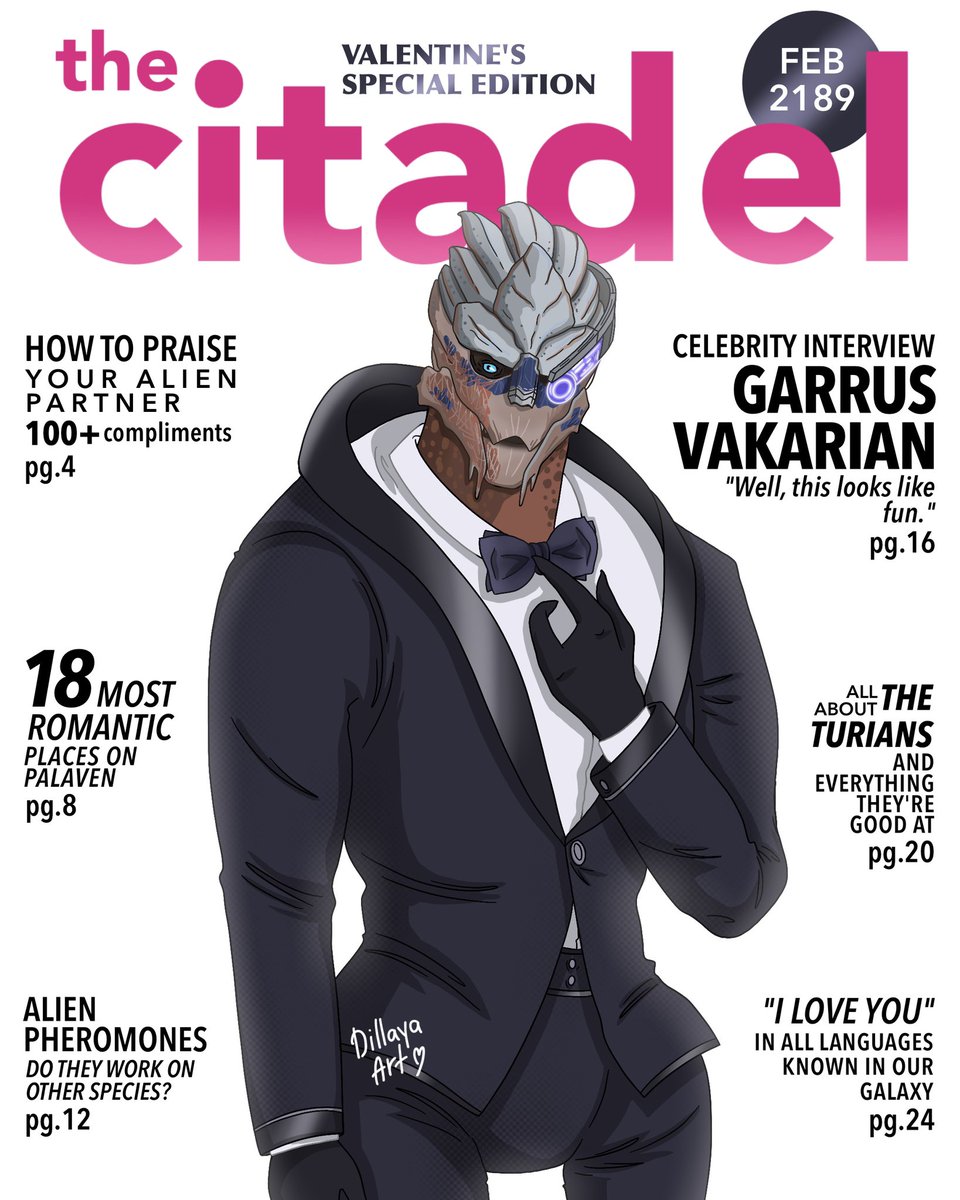 The latest Citadel cover I made in February (my own art project) ❄️ With our super awesome Garrus.
#garrusvakarian #garrusfanart #masseffectgarrus #dillayaart #thecitadelcover #valentinescover #digitalmagazine #masseffectfanart #biowarefanart