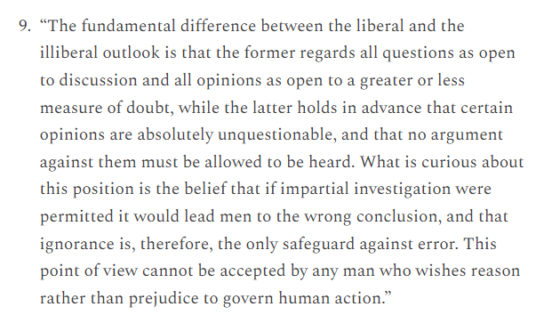 SteveStuWill's tweet photo. The fundamental difference between the liberal and the illiberal outlook (Bertrand Russell)

More Bertie quotes here: https://t.co/YYyrGeaf1b https://t.co/4J0VIB8qz8