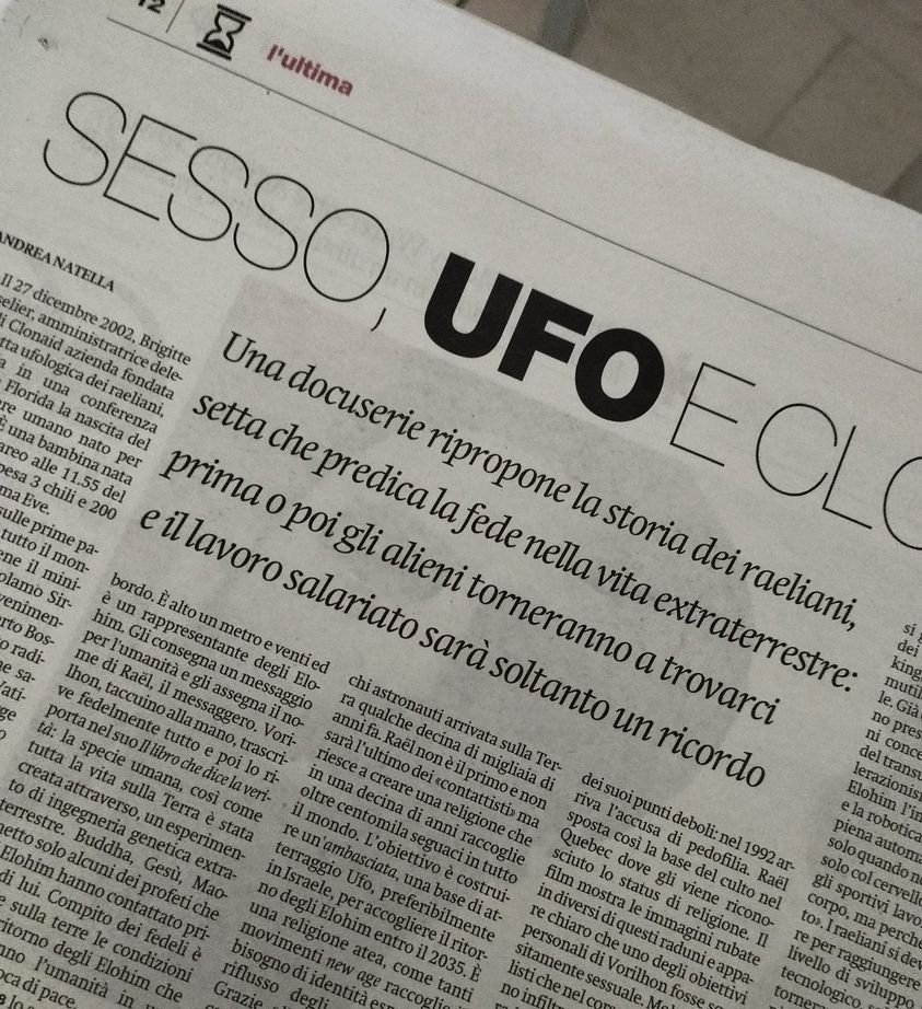 Sesso, Ufo, Clonazione e Piena Automazione.
Oggi su <a href="/ilmanifesto/">il manifesto</a> provo a raccontare il Movimento Raeliano dopo l'uscita della docuserie Netflix.