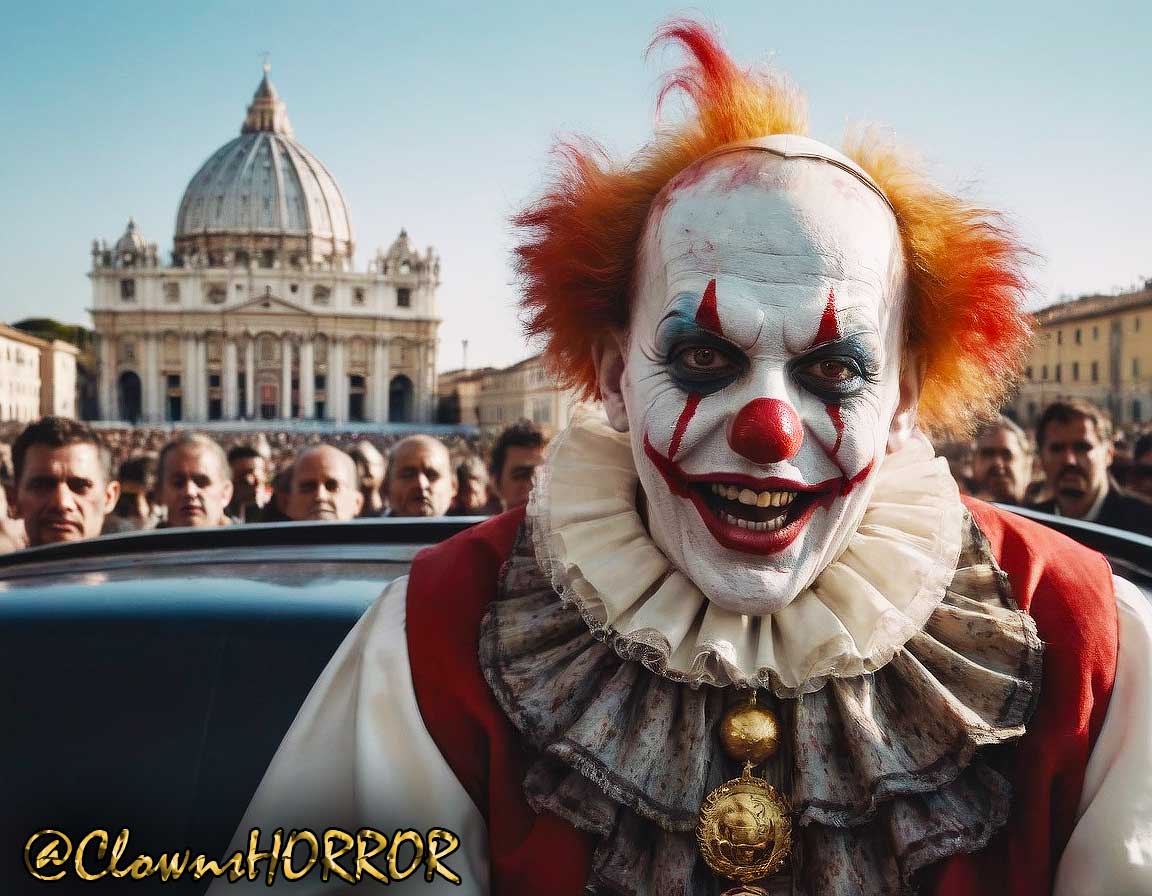 ClownsHorror's tweet photo. 🤡🇮🇹 The Horror Clown trades frights for a Roman delight as he strolls through Italy en route to the Vatican. Will his antics be blessed or cursed in the holy city? 🎭⛪️ Stay tuned for a divine dose of laughter and chills! #HorrorGlobetrotter #VaticanVoyage #Papst #Pope https://t.co/xbzjlWCMfG