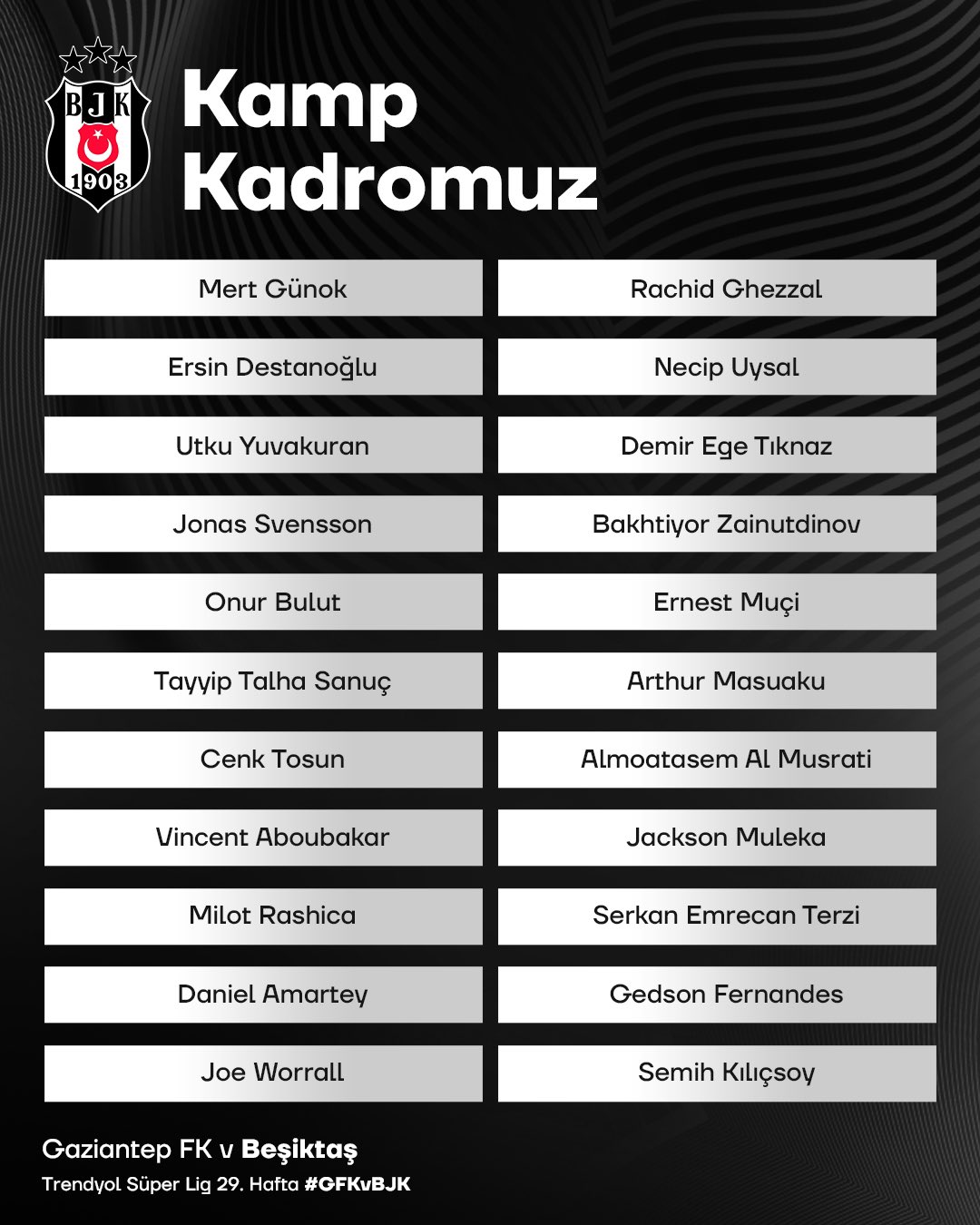 bjk kamp kadrosu