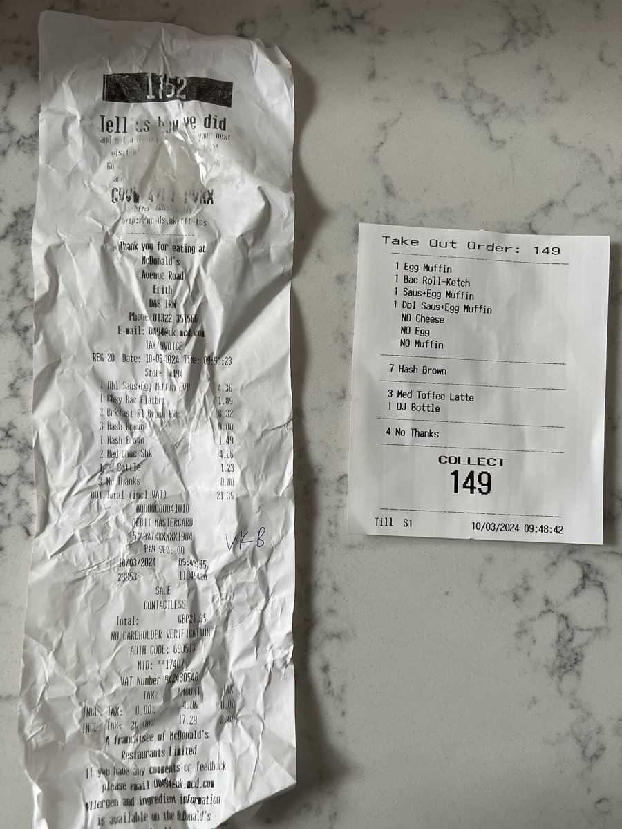 JSchock44's tweet photo. @McDonaldsUK very unhappy mummy on mother's day, 2x egg and sausage rolls instead of just bacon... and the order label not aligning to the receipt!? #chaos #disappointed https://t.co/MfZ2sGoA8G
