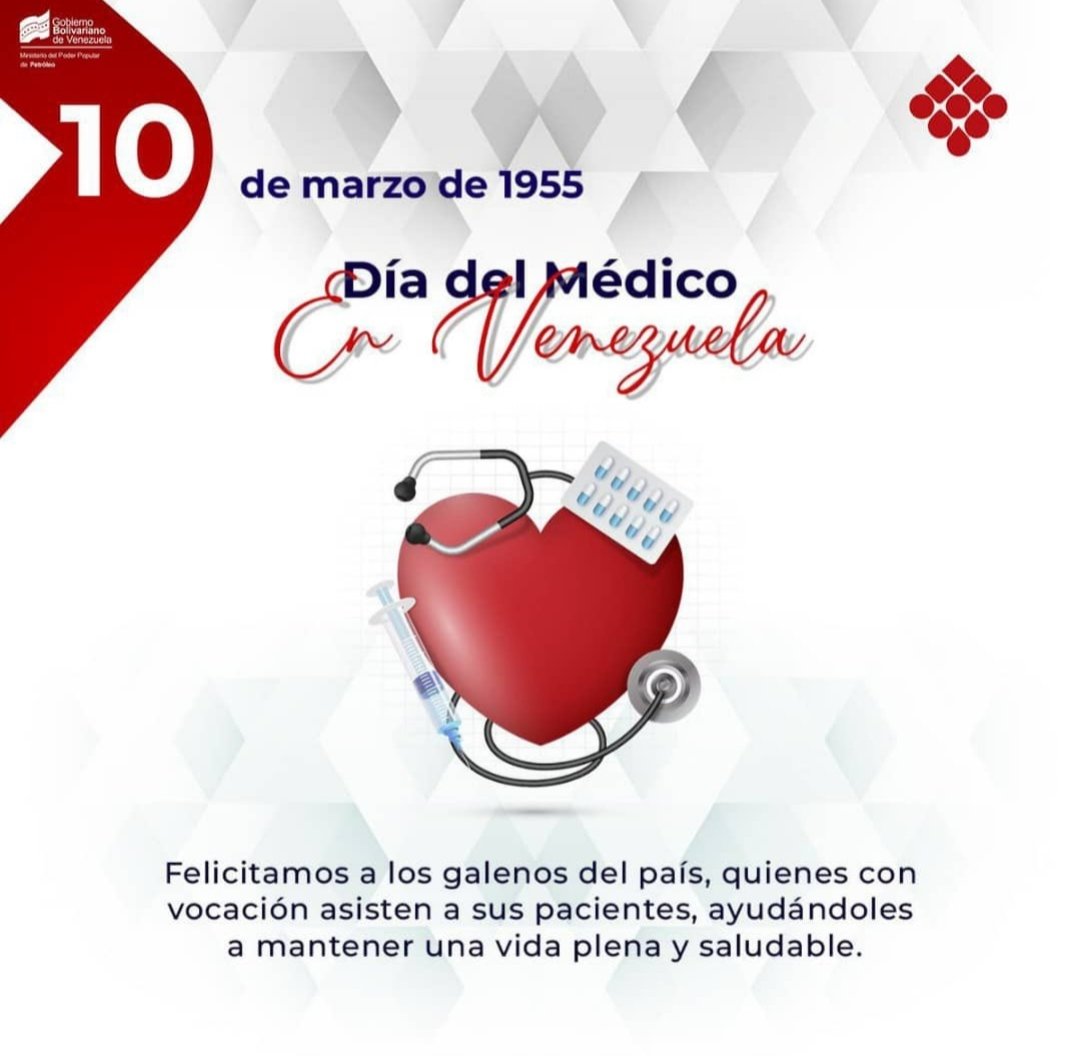 Feliz Día del Médico en Venezuela.
¡Trabajo en Equipo, Victoria Segura! 🇻🇪
#PuebloMaduroAvanza
#Petroquimica