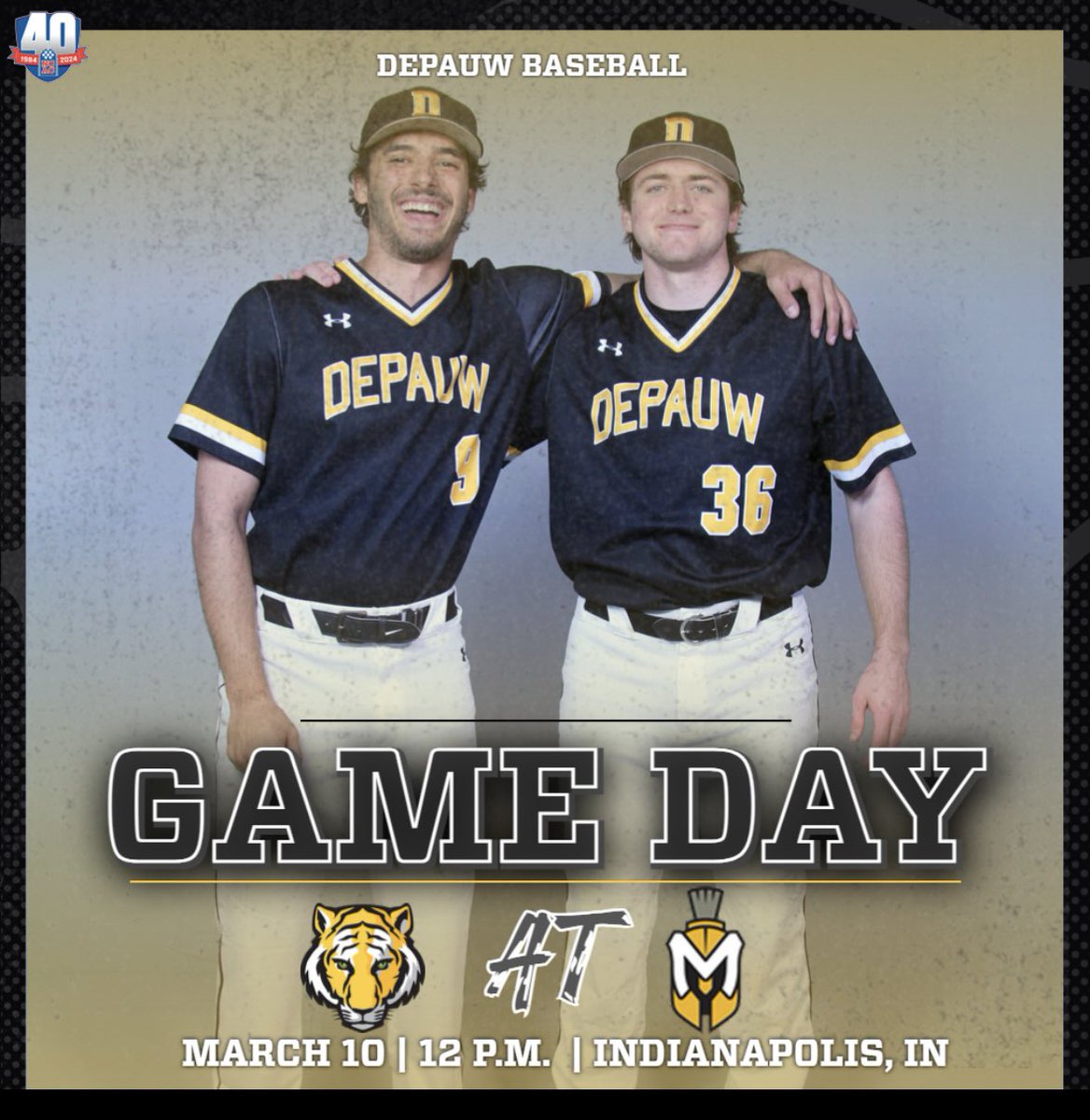 ⛳ @DePauwGolfM competes in day 2 of their tournament, with tee time set for 9 a.m. 📈 spalding.leaderboardking.com/leaderboards/3… ⚾ @DePauwBaseball plays a doubleheader against Manchester, with game one set to start at 12 p.m. 📈 depauwtigers.com/sidearmstats/b… #TeamDePauw #d3golf #d3baseball