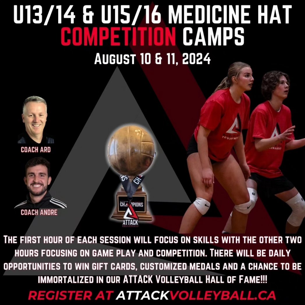 attackvllybll's tweet photo. Hey #MedicineHat, we are coming your way this summer and bringing you our COMPETITION #volleyball Camp!!!

The camps will be head coached by  @Coach_Ard_B and André De Lacerda. @SEAVCVolleyball will provide the assistant coaches!

You can register at https://t.co/Jzzx1Th9BY https://t.co/FGIms5atfd