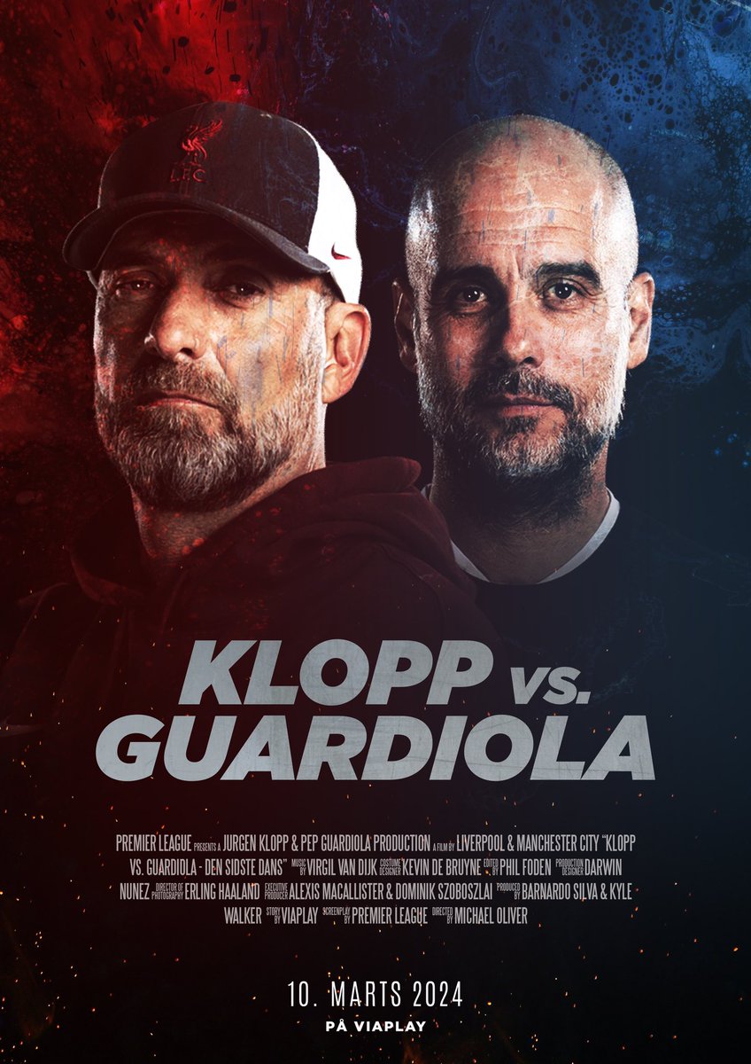 Hellesmidstrup's tweet photo. Kæmpe blockbusterdag. 
‘Klopp mod Pep - den sidste dans’ og ‘Kampen om top fire’ 
Redaktør @KasperDuun har fremstillet plakater til anledningen🌟 https://t.co/3aMbGRCKpq