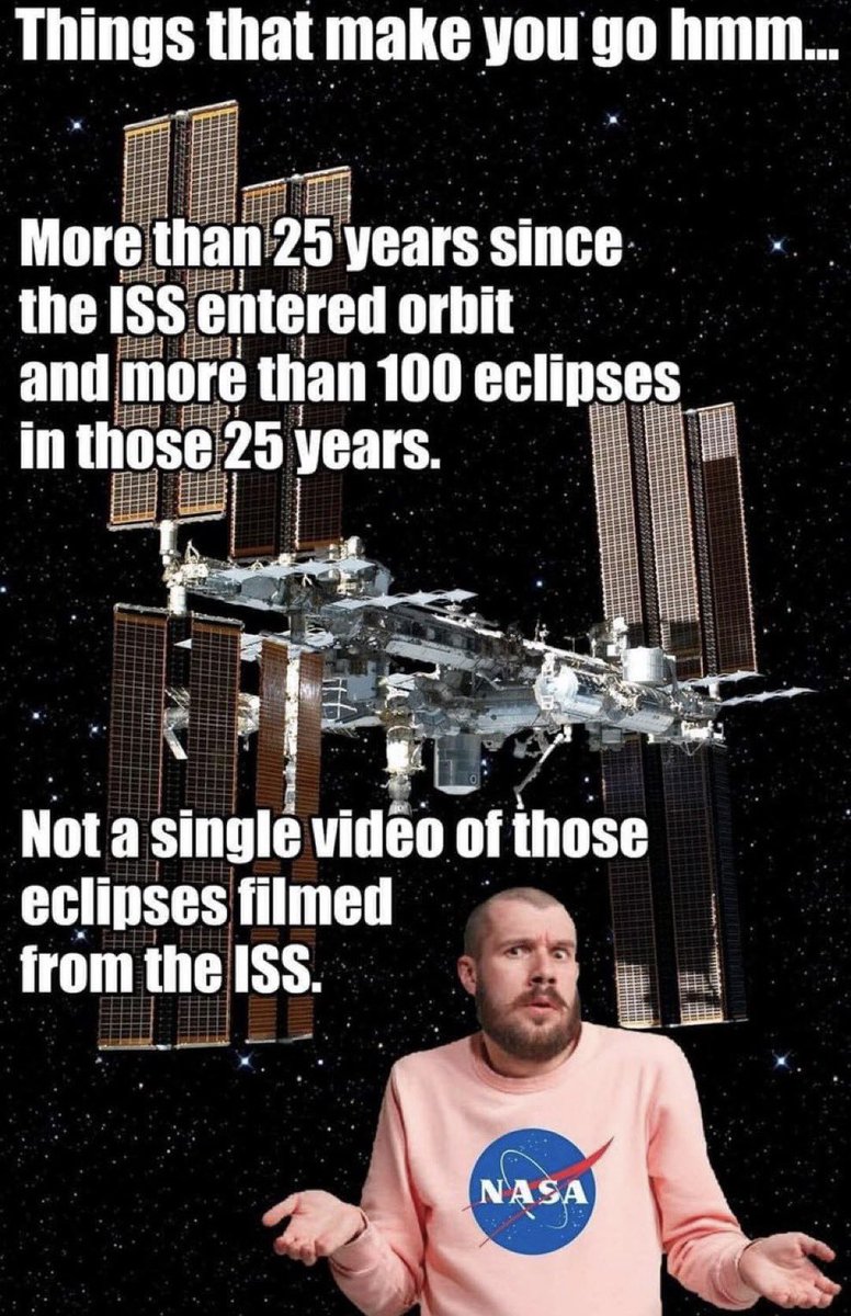 mathxvision's tweet photo. Hey @NASA, the ISS is going to film the solar eclipse on April 8 for us right?

It never has before which is really strange, but no excuses this time right? It’s the least you can do for us with our billions of $ of tax money.

Oh, and make sure it’s in 4k with no cuts 👍🏻 https://t.co/5v0blqEgGz