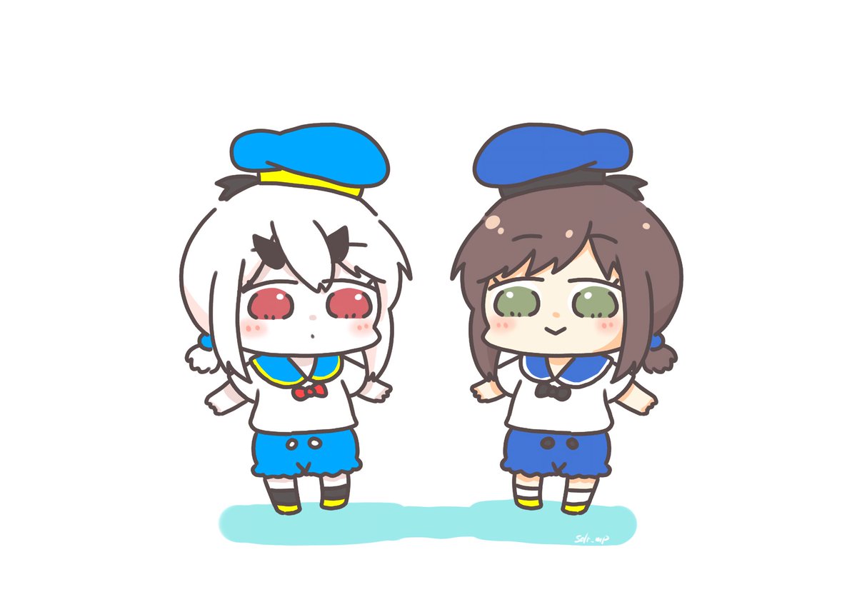 fubuki (kancolle) short ponytail multiple girls low ponytail 2girls hat blue headwear sailor collar  illustration images