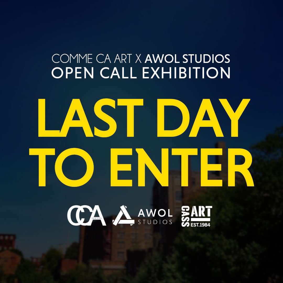 🔔LAST DAY🔔

AWOL STUDIOS X <a href="/ComeSeeCommeCa/">Comme Ca Art</a> OPEN CALL EXHIBITION
Open to artists in the North West, South Yorkshire &amp; West Yorkshire.

1st prize £2,000 + £150 <a href="/CASSART1984/">Cass Art</a> voucher &amp; a highly commended prize of £500

Deadline 10.03.24 (midnight)
Enter- awol-studios.co.uk