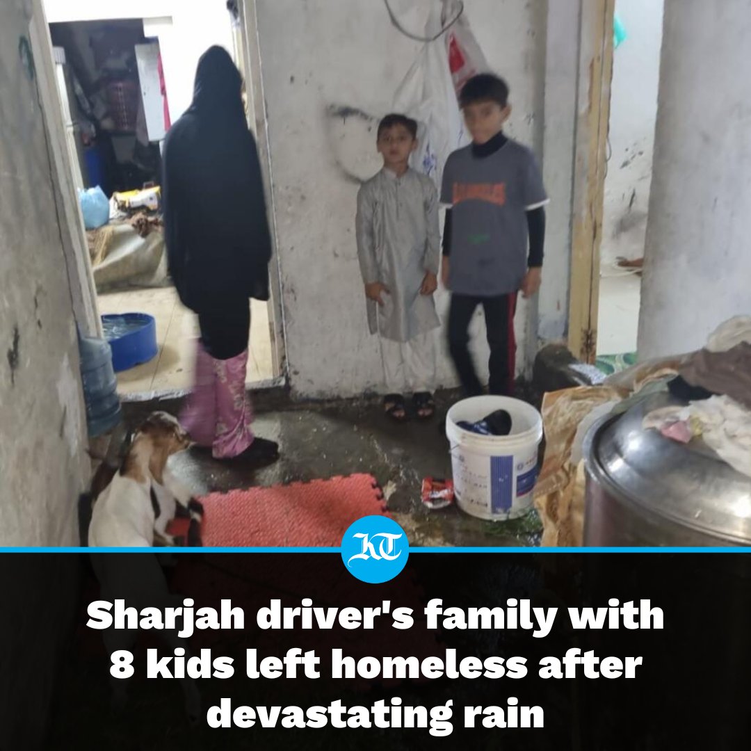 khaleejtimes's tweet photo. A #Pakistani truck driver's family in #Sharjah's Al Ghubeiba area endured a harrowing ordeal after torrential #rainfall on Saturday (March 9) left their home in ruins.

Unable to find shelter, his eight children, his wife, and their two goats were forced to spend the night under the open sky. 

Watch the video here: https://t.co/D3dTaAnwP9