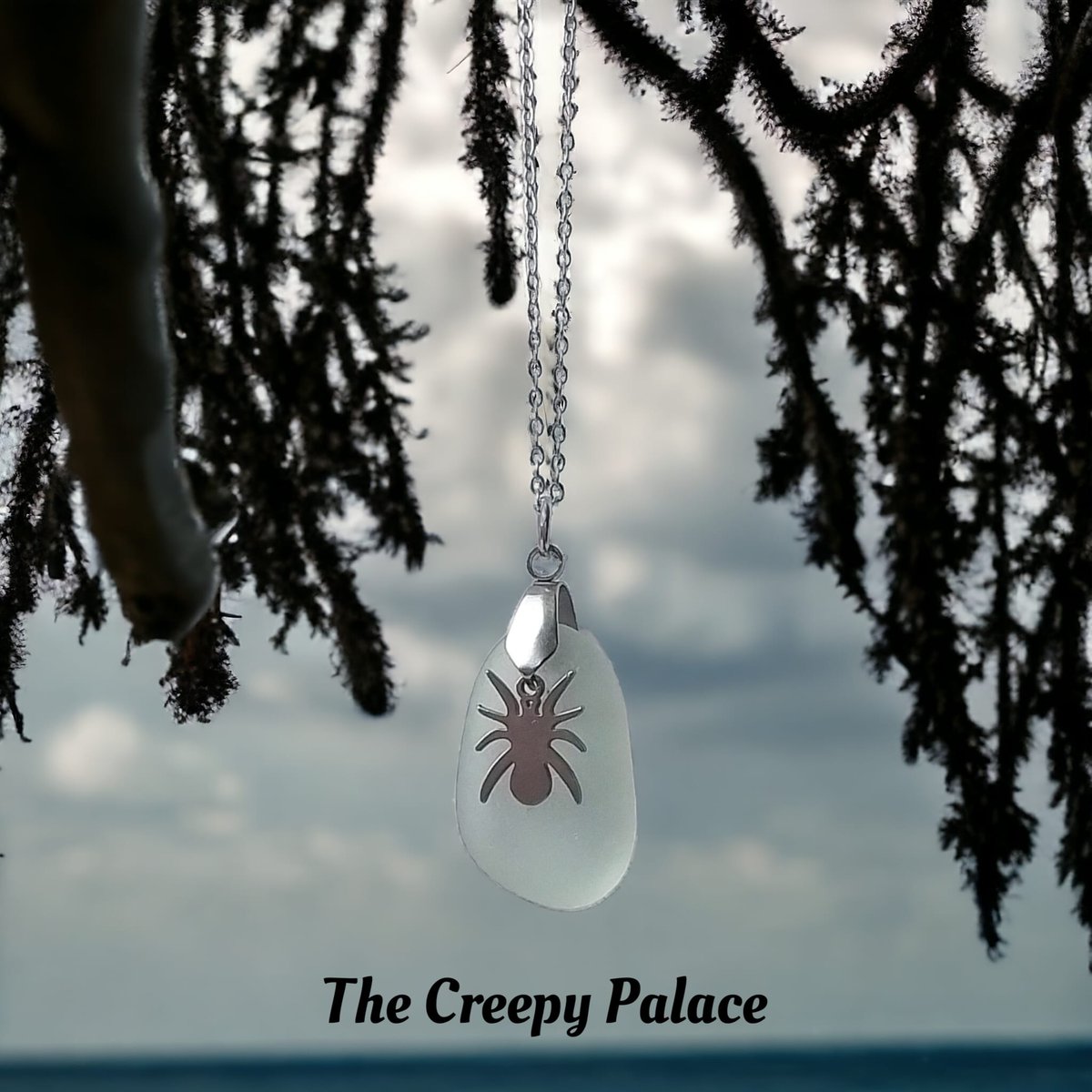 Creepy cute spider Seaglass necklace 
Available tomorrow on Etsy 🖤🕷️
#craftmakersuk  #UKGifthour #smallbizzsunday #SmartSocial #HandmadeHour #UKGiftAM #handmadeinbritain #BizBubble #shopindie #UKGiftHour #bizhour #Craftsuk #craftbizparty #etsyfinds #thecreepypalace