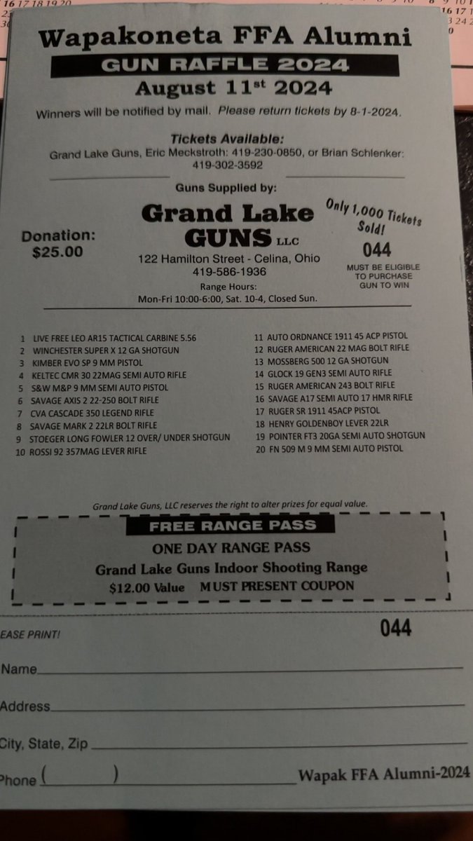 trickyluke88's tweet photo. If anybody would like a ticket let me know! $25 a ticket. Lots of good options of guns. https://t.co/Z20uwGyko9