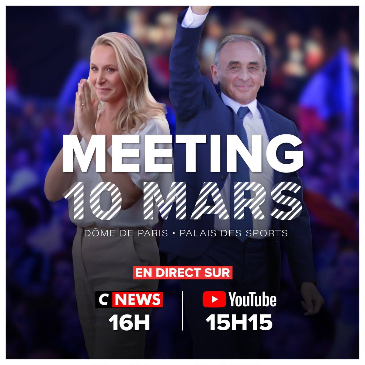 🔴 Suivez le meeting de Reconquête avec Eric Zemmour et Marion Maréchal en direct sur CNEWS (16h) et YouTube (15h15) !

#MeetingReconquete #VotezMarion #AvecMarion