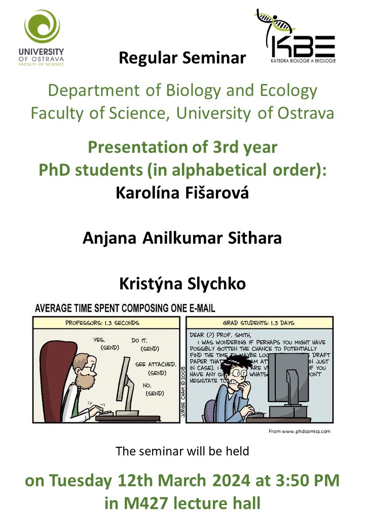 Jiří Pergner 🇺🇦 (@jiripergner) on Twitter photo Next seminar of the Department of Biology and Ecology <a href="/Prf_Ostravska/">Prf_Ostravska</a> <a href="/Ostravska_Uni/">Ostravská univerzita</a> will be dedicated to presentation of 3rd year Ph.D. students - Karolína Fišarová, Anjana Anilkumar Sithara and Kristýna Slychko. A lot of interesting results and discussion to come. Next seminar of the Department of Biology and Ecology <a href="/Prf_Ostravska/">Prf_Ostravska</a> <a href="/Ostravska_Uni/">Ostravská univerzita</a> will be dedicated to presentation of 3rd year Ph.D. students - Karolína Fišarová, Anjana Anilkumar Sithara and Kristýna Slychko. A lot of interesting results and discussion to come.
