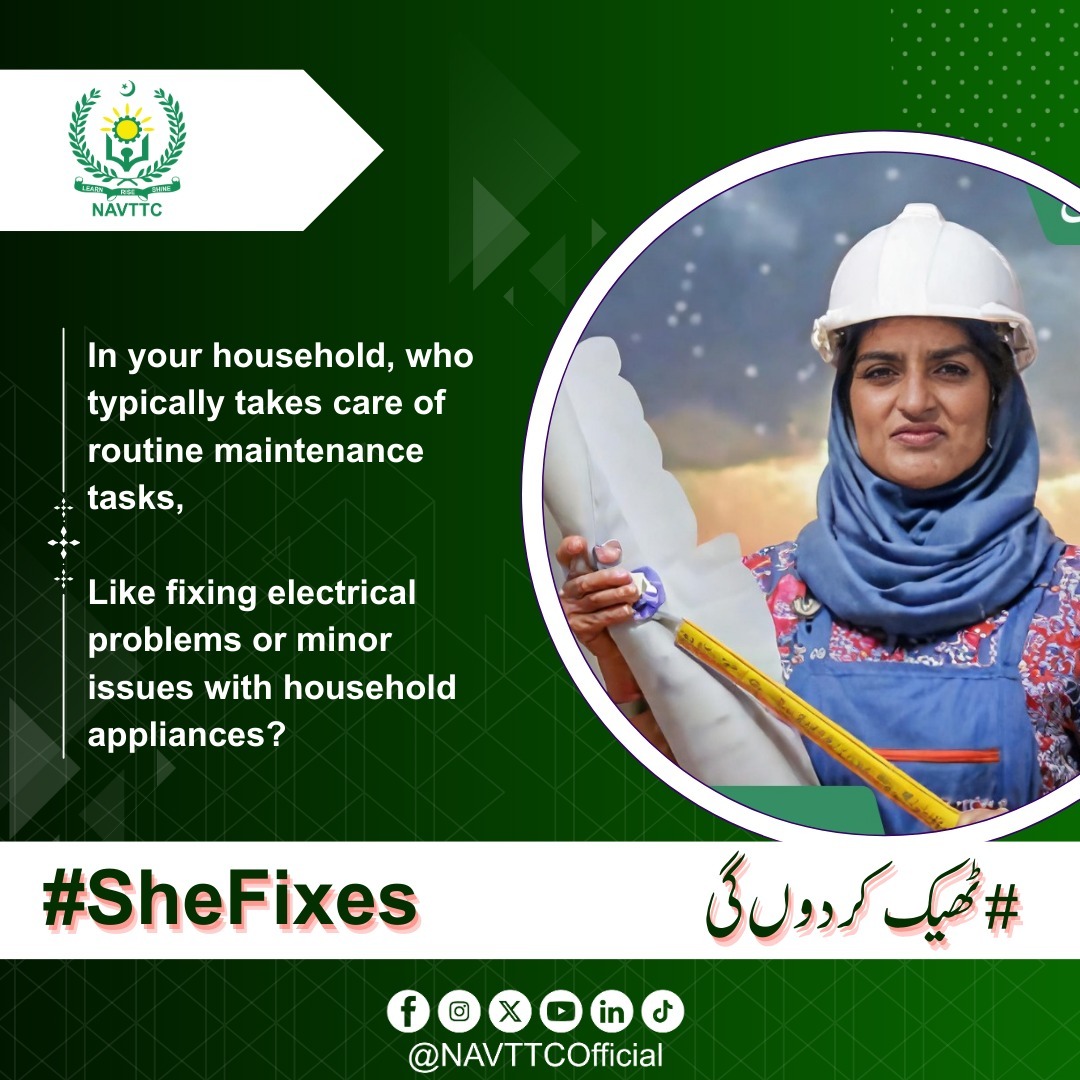 NAVTTCOfficial's tweet photo. #theekkardungi will empower women in Pakistan by providing accessible vocational training, starting with household appliance repair. The pilot initiative targets plumbing and electrical skills and is open to women from all social segments.
#theekkardungi #shefixes https://t.co/BgegMhu4Pi
