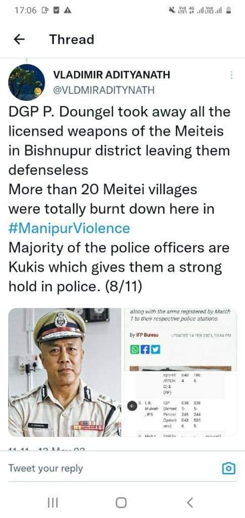 MeeteiTodayII's tweet photo. Did you know that most of the Top Officials in the Police Department or Manipur Secretariat offices in Manipur are from the Chin-Kuki community???

#FakeTribal #IllegalST #Refugees #IllegalImmigrants

@narendramodi @PMOIndia
@HMOIndia @AmitShah @PIBHomeAffairs @TribalAffairsIn https://t.co/tTTHYjab3U