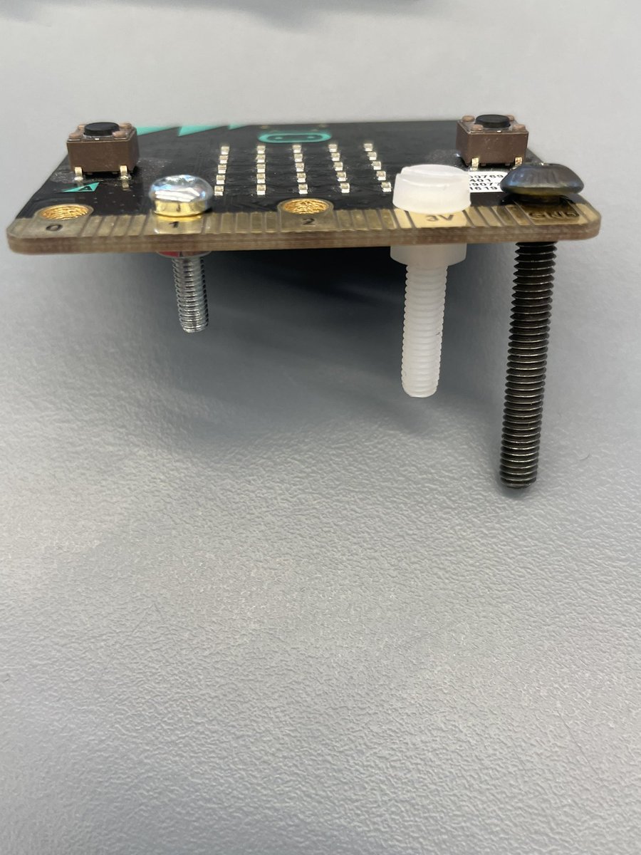 @Chutzpah84 @markfromlondon @MrAHarrisonCS @microbit_edu Nylon nuts and bolts will allow wire contact and less chance of short. But a short shank M3 would be perfect. 

M4 also works (right)