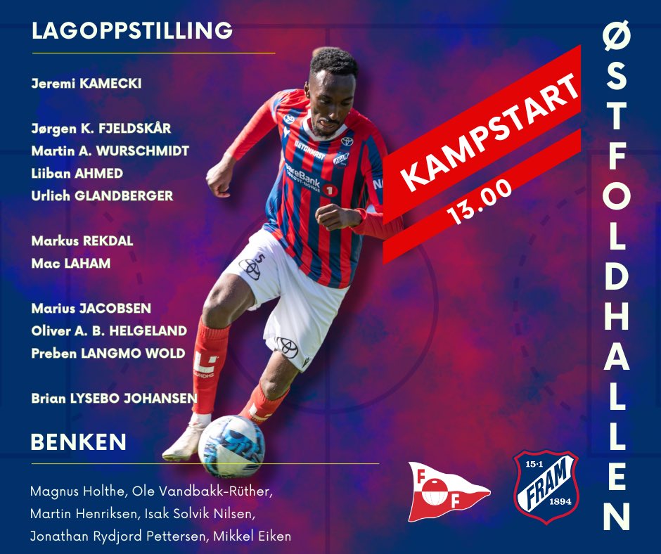 Fram_Fotball's tweet photo. Her er laget mot Fredrikstad 2 i Østfoldhallen! Kampstart 13.00. https://t.co/LIQvfiOPUY