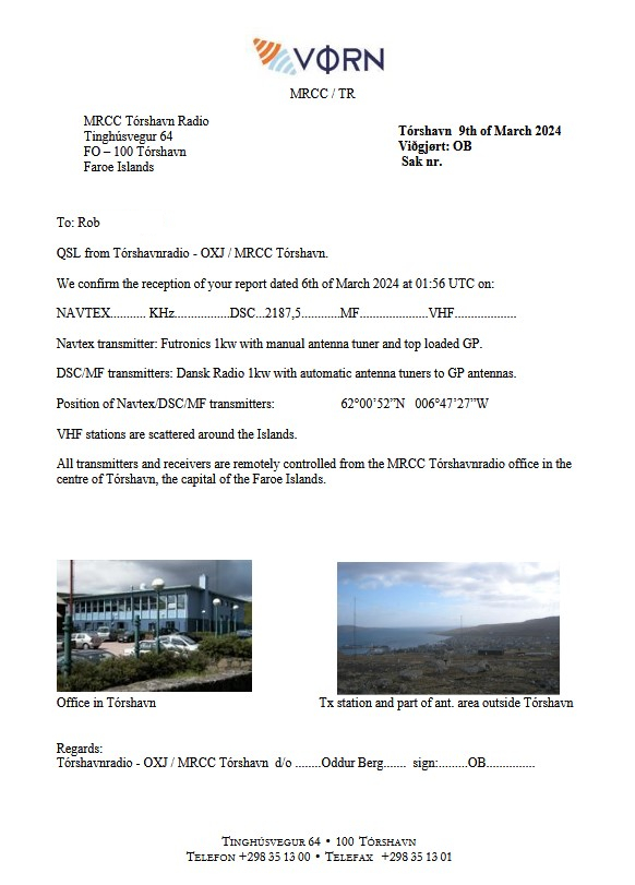 SparkySWL's tweet photo. #OXJ #MRCC #Tórshavn #DSC messages on 2187.5 kHz. eQSL letter for a reception report to mrcc@vorn.fo, v/s Oddur Berg. #maritimeradio #mfdx #dx #QSL #utl #swl https://t.co/JfzUemngvZ