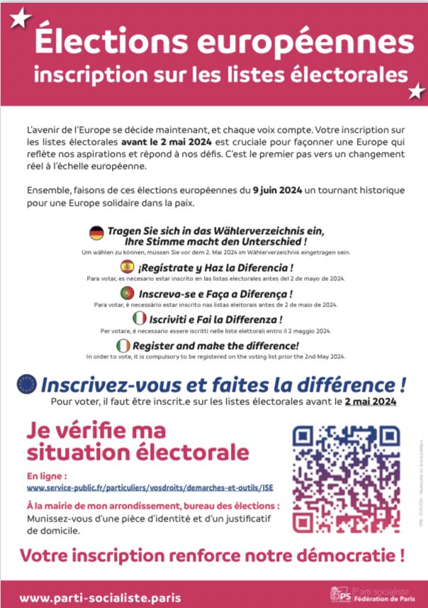 LNtsaou's tweet photo. 🗳️ Les élections européennes approchent ! 🇪🇺
Rejoins les socialistes de #Paris17 pour une #Europe forte et juste avec @rglucks1 ! 🙌🏾
📲https://t.co/rBqnp07LkL
Vérifie ton inscription sur les listes électorales avant le 2 mai.👇🏾
#Europe2024 #GuyMoquet @PES_PSE
✊🏾🌹🇪🇺 https://t.co/DHbazfvBHi