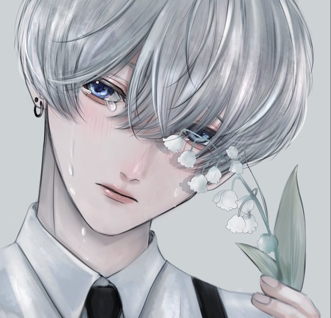 「crying with eyes open grey hair」 illustration images(Latest)