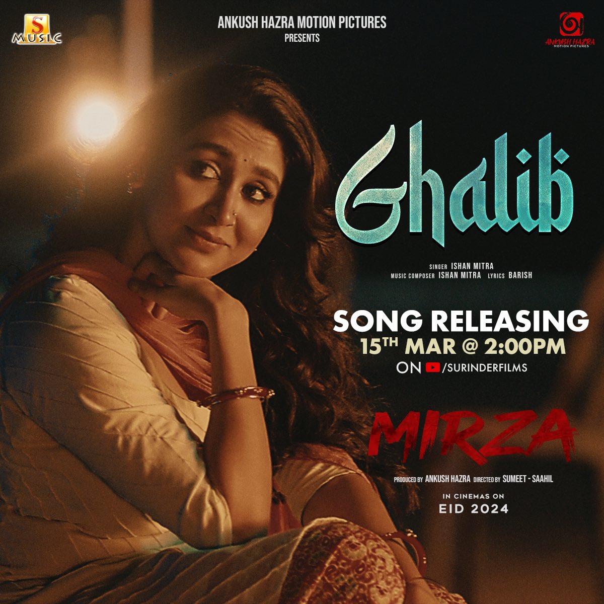 From the world of Mirza and Muskan..Unveiling the Soulful Love Song 
“Ghalib” Releasing on 15th of March at 2:00pm.

@AnkushLoveUAll @SurinderFilms @GoradiaSumeet @GoradiaSahil #ishanmitra #animeshghorui